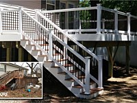 <b>We installed a 20� x 12� deck with a 4� x 4� platform Fiberon ProTect deck with diagonal boards complete with hidden fasteners. The railing is white vinyl with hammered bronze aluminum balusters.</b>